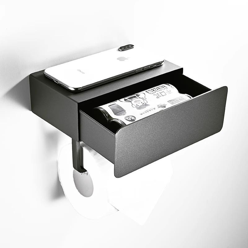 卫生间不锈钢黑色纸巾盒置物架浴室厕所纸巾卷纸架防水纸盒收纳盒