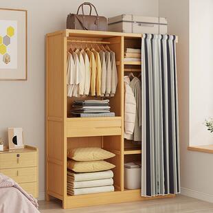 房间儿童衣柜实木出租房用小户型衣橱床边小家用衣架结实简易耐用