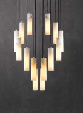 现代简约旋转楼梯间吊灯云石复式楼别墅跃层中空楼大厅创意灯具