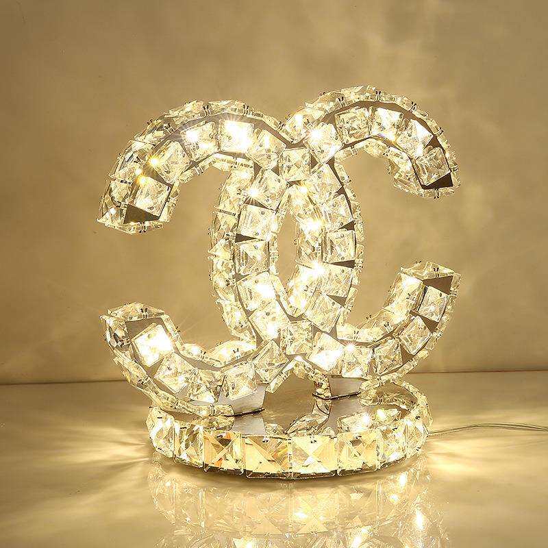 水晶台灯创意圆圈卧室酒店床头遥控调光调色装饰LED小台灯