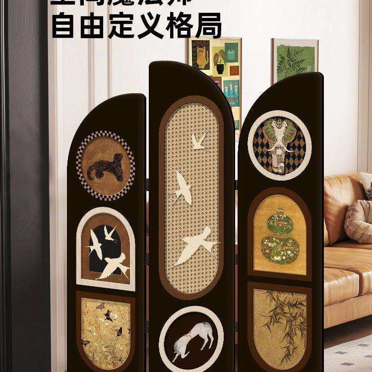 中古风客厅入户门玄关遮挡小屏风隔断复古转角卧室家用可移动折叠