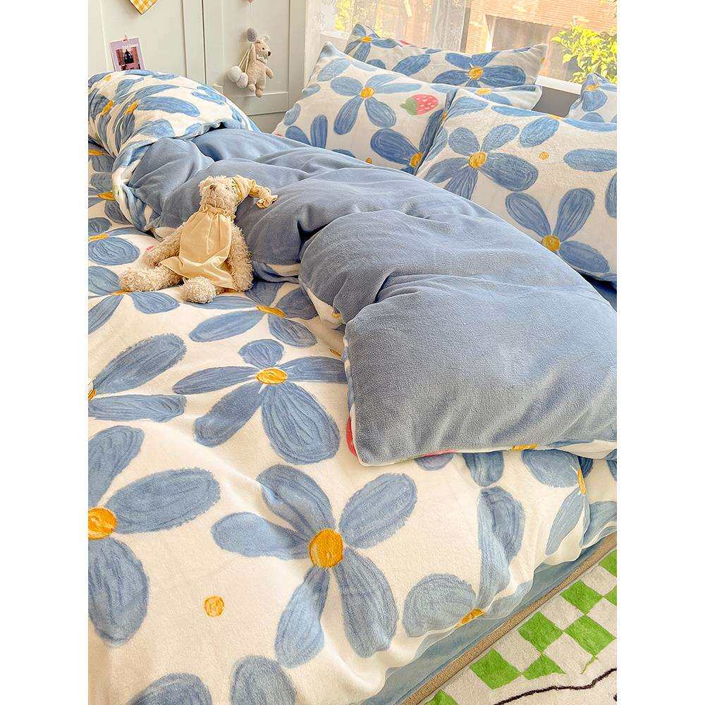 冬季加厚牛奶珊瑚绒被套单件200x230双面法兰加绒单人被罩150x200