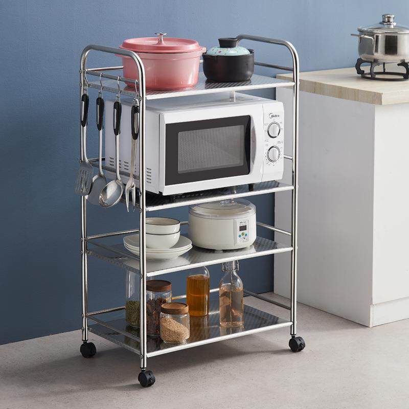 不锈钢厨房置物架落地多层收纳架家用微波炉烤箱储物用品调料架子