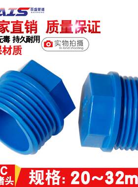 PVC外牙堵头 堵塞罗纹堵塞牙堵丝堵给水管20 25 32 4分6分1寸蓝色