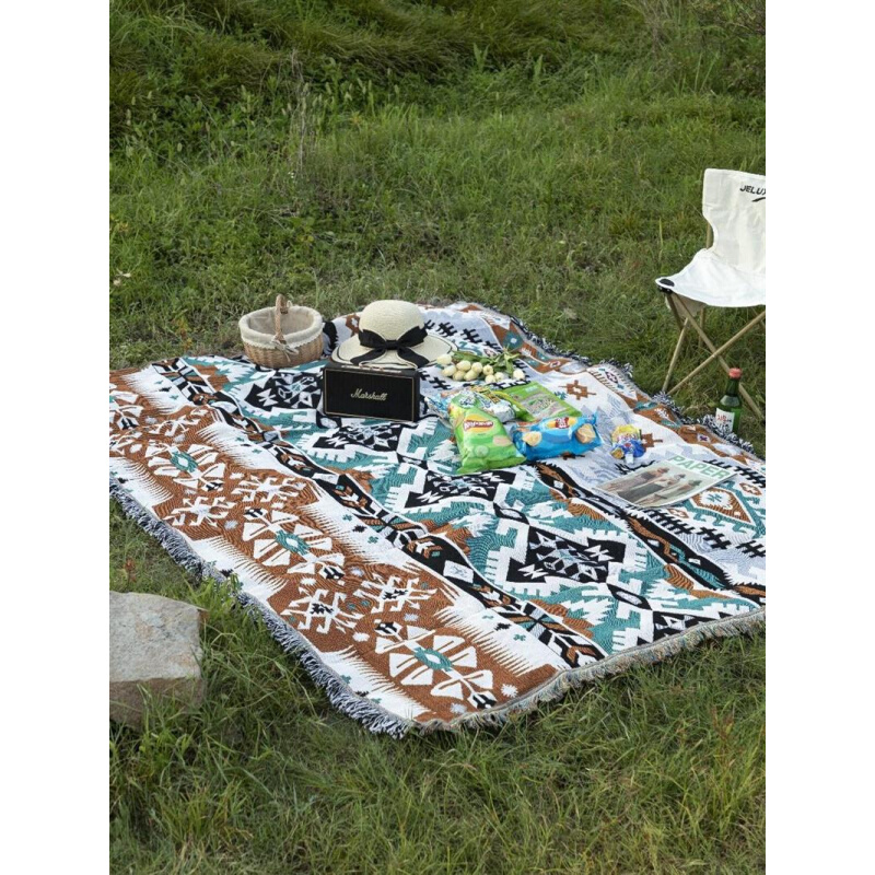 户外野餐可机洗毯子野餐布复古露营地毯防潮