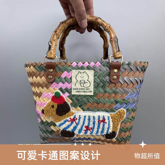 腊肠小狗菜篮子上班通勤包包手提复古竹节包包防水包饭盒包便当包
