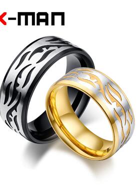 爆款不锈钢腐刻柳叶飘叶纹镀18K金哑光面潮男指环首饰源头厂家