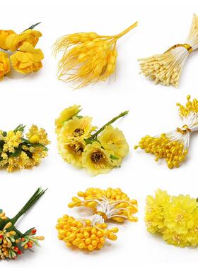 爆款黄色仿真花全新蕊花芯花束手工制作缠花发簪装饰饰品配件材料