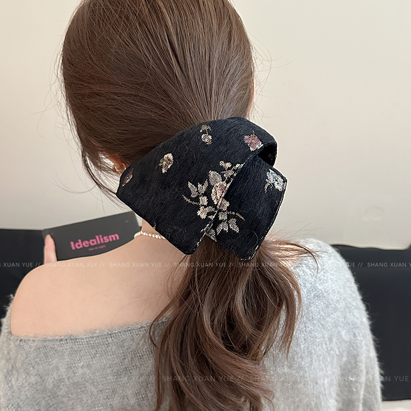 很高级的提花雪尼尔料新中式方形大肠圈古风汉服古典方巾发圈发饰