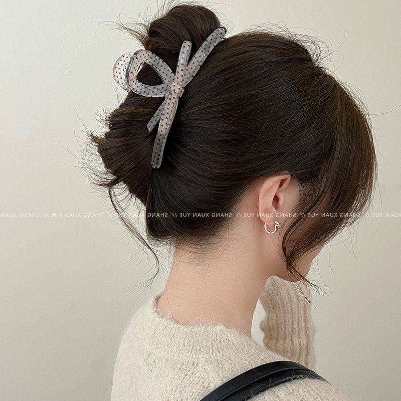 大号波点蝴蝶结发夹韩国东大门高级感洋气抓夹后脑勺盘发鲨鱼夹女