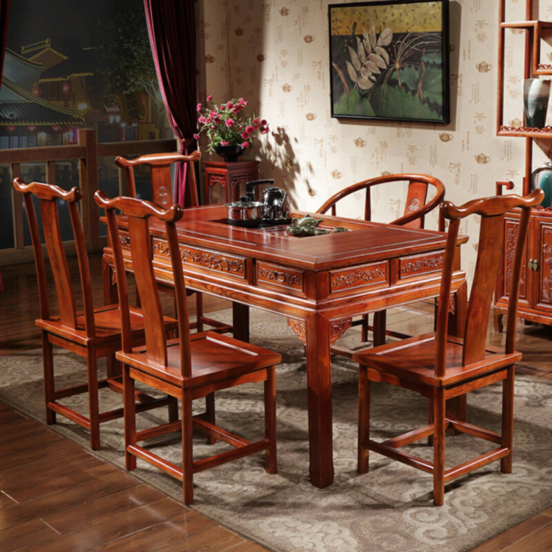 中式仿古实木茶桌椅南榆木功夫茶几办公桌 实木家具
