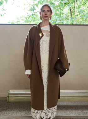 SELAH 驼色羊毛大衣 系带廓形小众设计 25V25115Z10