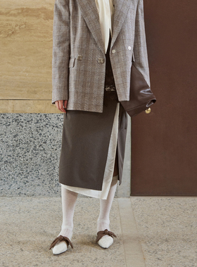 SELAH 意式拼接半身裙 开衩系带简约高级通勤中长裙 37B25327Z10