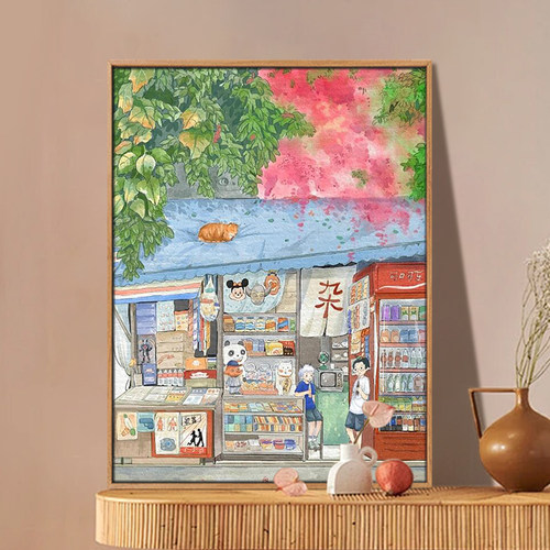 云边有个小卖部diky数字油画2024新款治愈系手绘丙烯画卧室装饰画