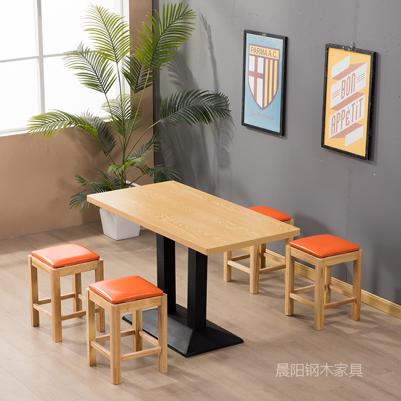 快餐桌椅实木凳商用饭店早餐面馆奶茶小吃汉堡麻辣烫餐Z饮桌椅组