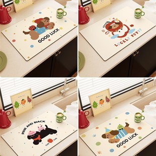 卡通沥水垫硅藻泥吸水垫厨房餐具碗盘干燥控水垫多功能台面吸水垫