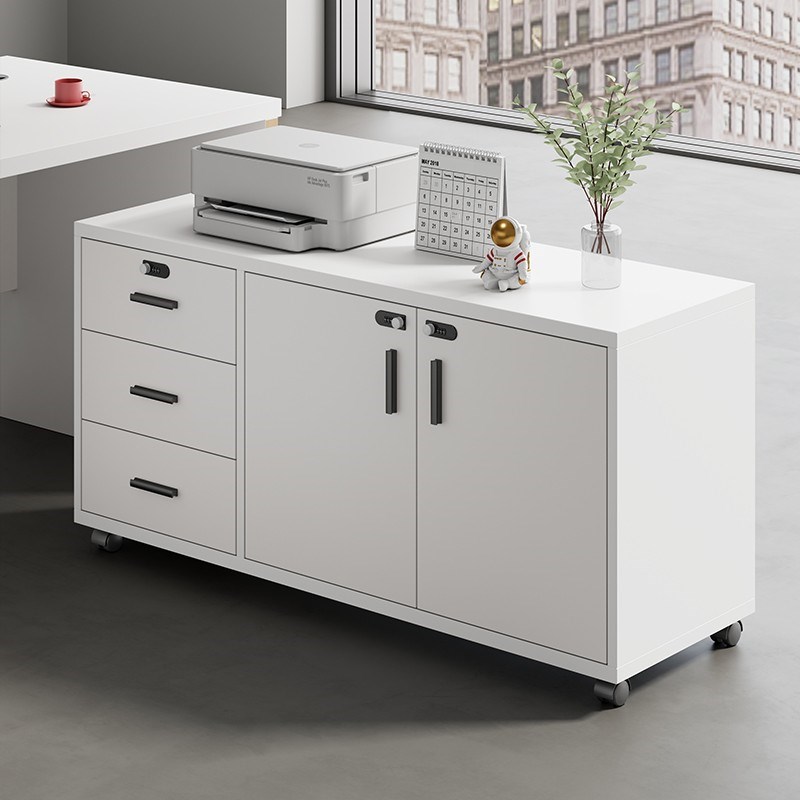 桌子下的桌子侧柜文件柜木制侧柜可移动的低机柜带轮P子的储物柜