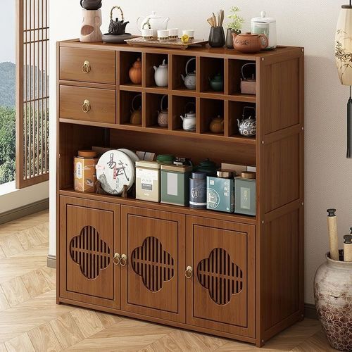 茶水柜家用茶室茶叶架博古架茶柜置物架中式茶台桌边柜茶具收纳架