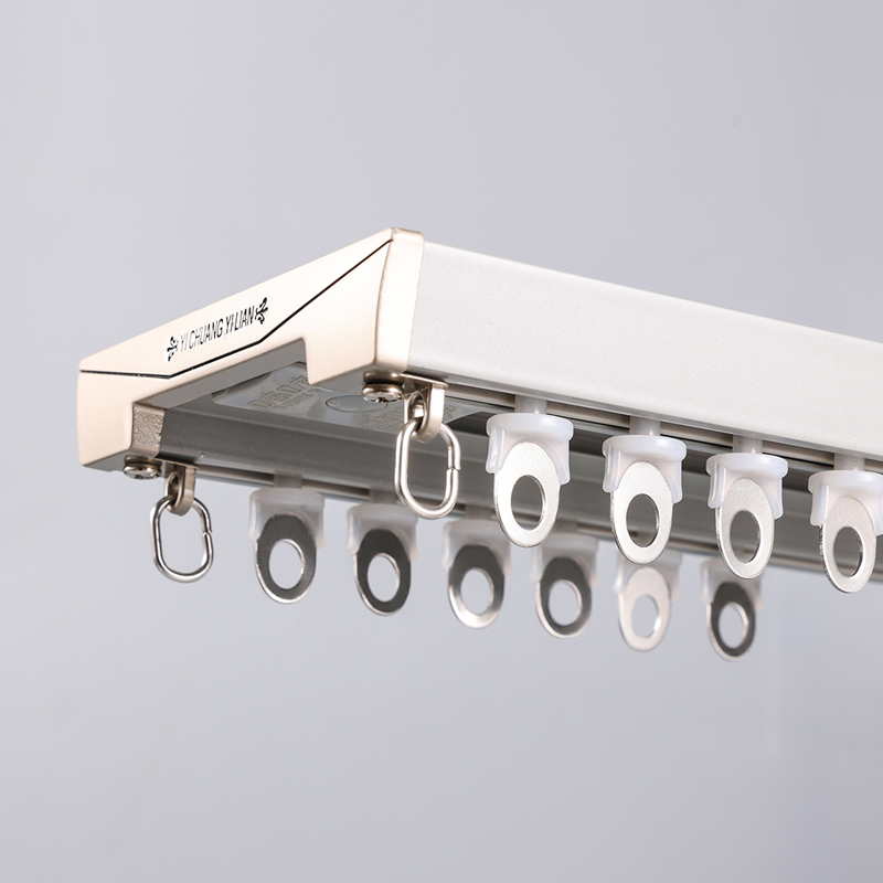 极简铝合金连体窗帘轨道盒顶装双轨滑轨导L轨静音滑轮一体挂钩式