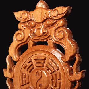 13-15厘米老桃木虎头兽首八卦镜挂件家庭和睦厕所厨房卫生间同宫