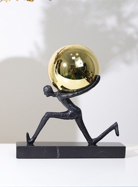 轻奢风现代高级感艺n术抽象人物负重前行背球人电视柜玄关柜摆件
