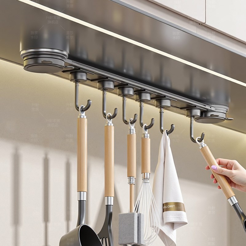 吸盘厨房挂钩厨房置物架免打孔挂杆锅铲勺子一排S挂架壁挂式收纳