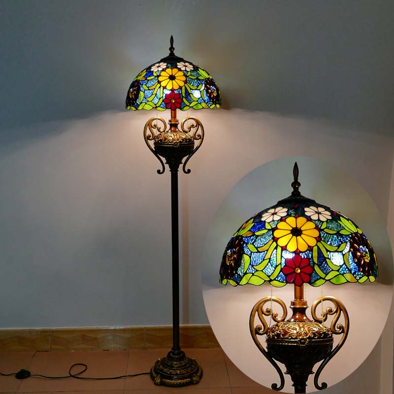 匠心田园太阳花树脂落地灯复古艺术客厅餐厅卧室床头U玻璃led灯具