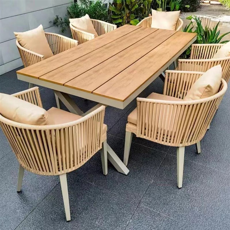 新型 塑a木大板桌户外庭院阳台纯手工编织藤椅套件网红新款花园