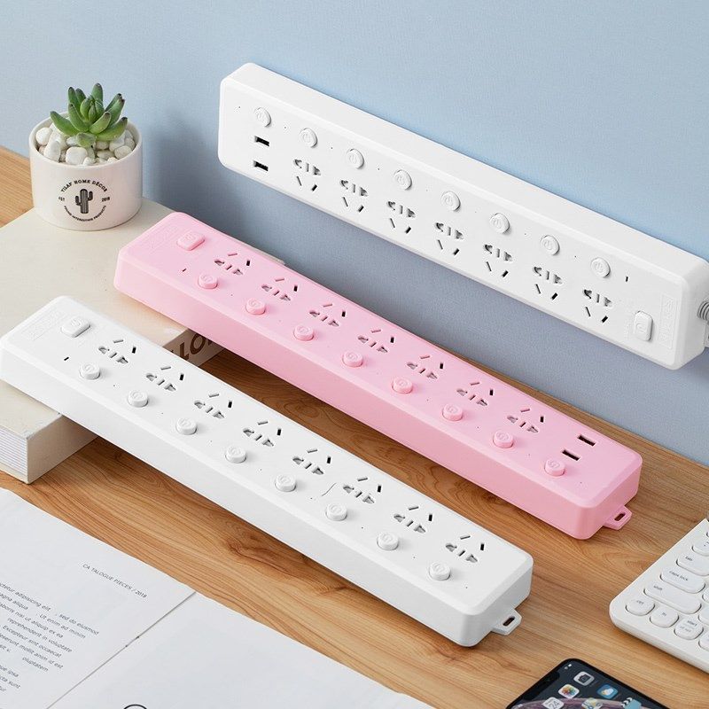 公正年8插位独立开关插排圆孔多功能插座面板多孔接线W板分控usb