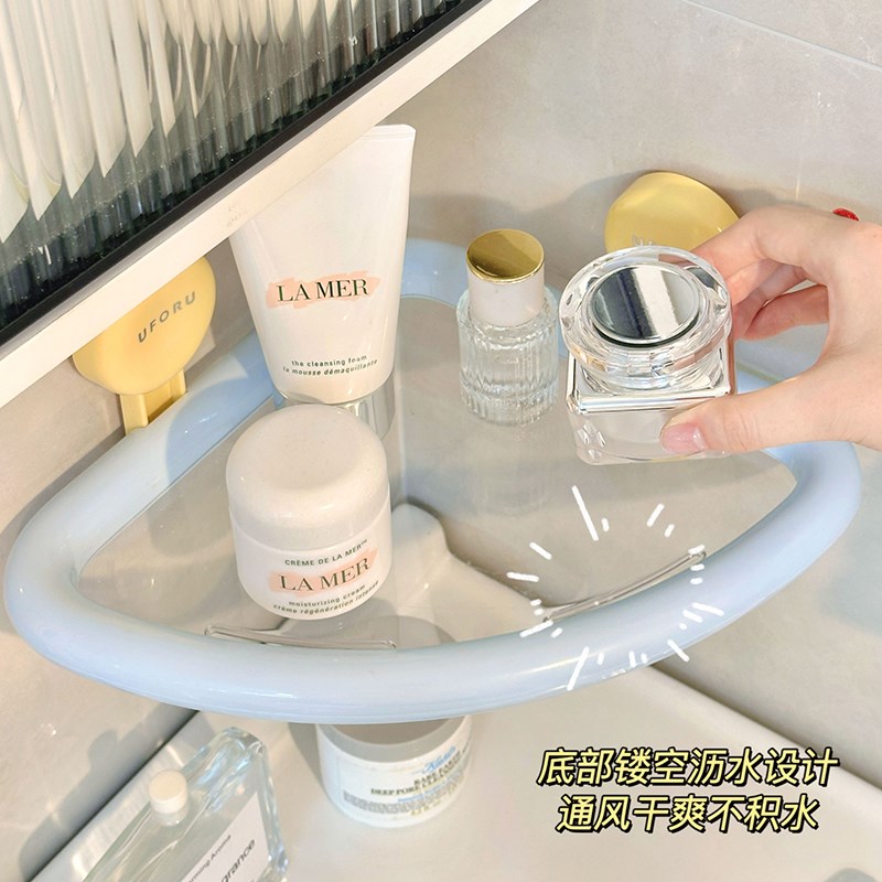 浴室三角置物架吸盘卫生间壁挂免打孔洗手间Q上墙洗漱台收纳架子