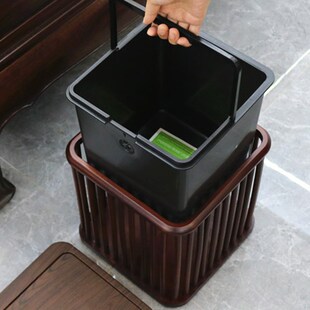 新中式复古实木智能垃圾桶纸篓筐家用客厅高档木质收纳桶自动感应