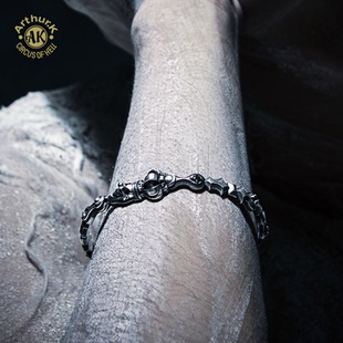 Arthur.K 道化师系列手工做旧925银笑面皇冠骷髅小丑手镯不限量
