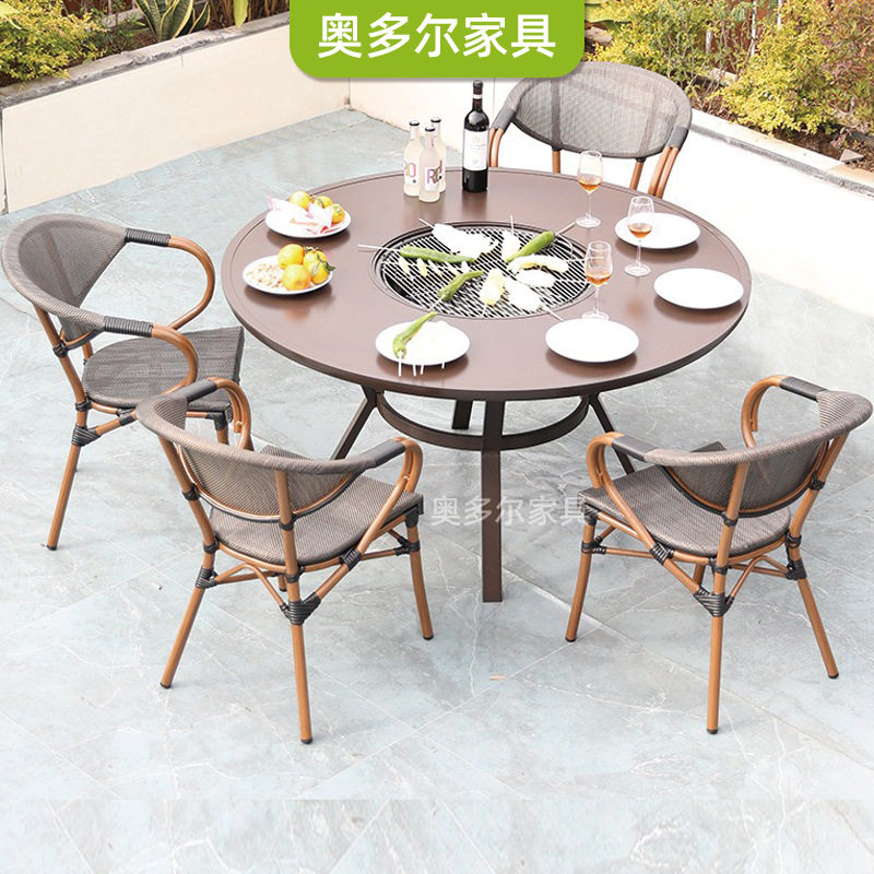 户外烧烤桌椅休闲组合庭院露台花园电烤碳烤欧式家具室外铸铝桌椅