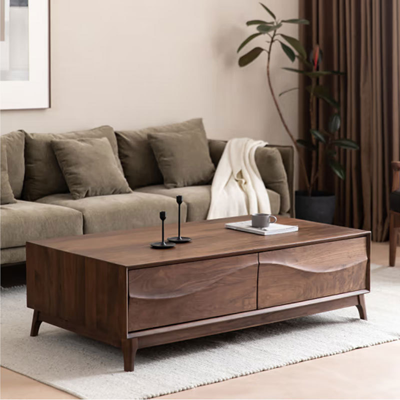 源头厂家直销北美黑胡桃木全实木茶几现代简约樱桃木原木客厅茶桌