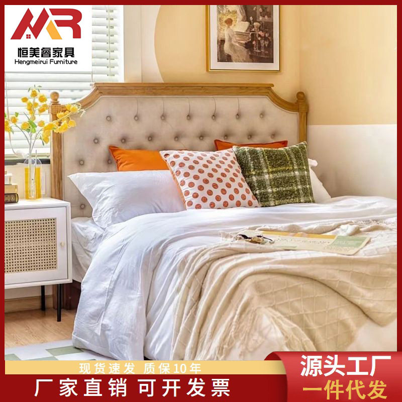 法式实木床主卧大床婚床欧式布艺床软包床美式复古风双人床公主床