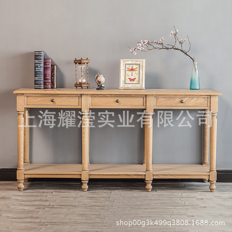 美式实木做旧玄关收纳桌