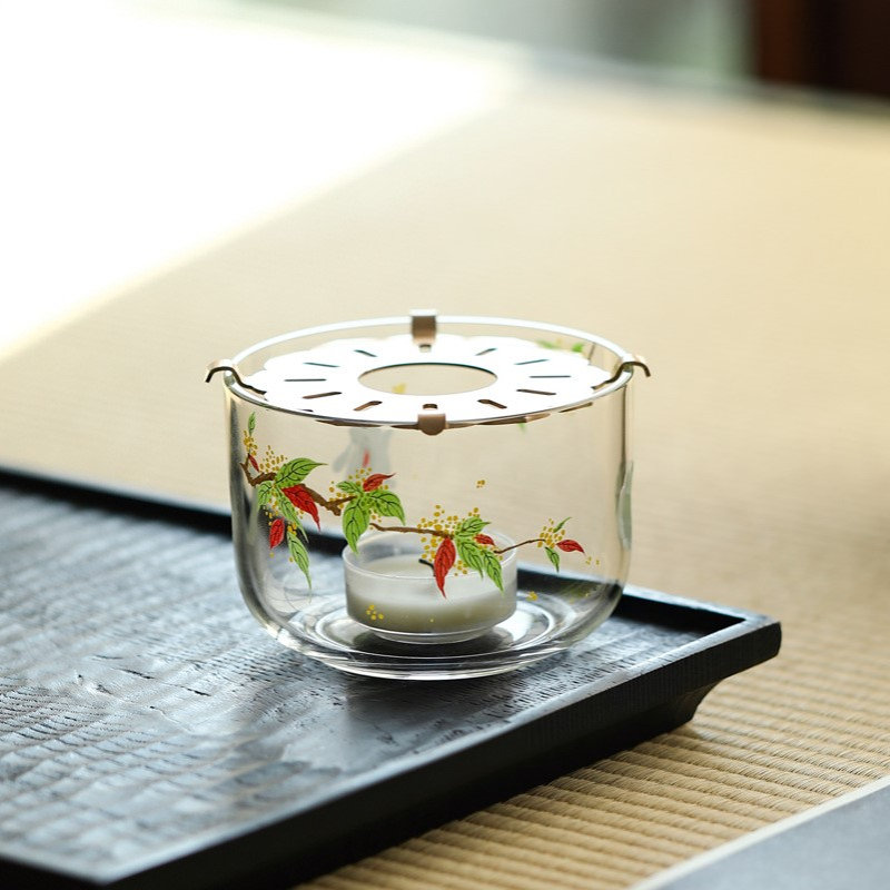 宜物宜心桂花玻璃温茶炉蜡烛底座冬日保温茶器高级透明暖茶炉茶具