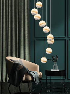 楼梯长吊灯 现代简约大气北欧客厅月球餐厅灯复式别墅旋转小吊灯