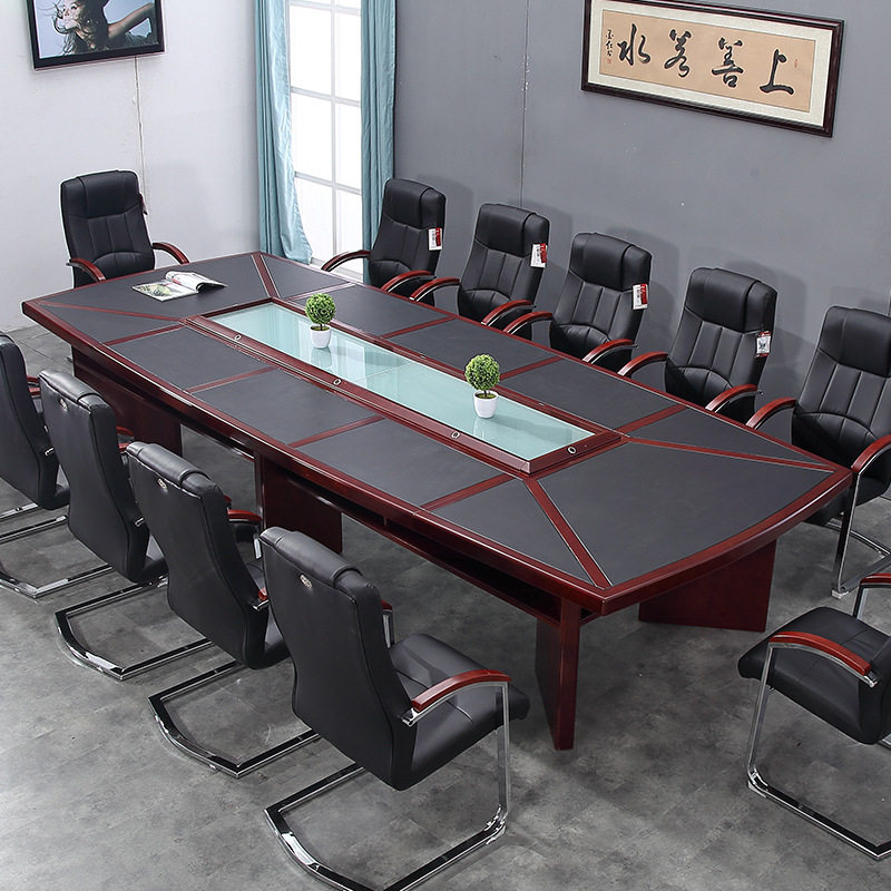 苏州办公家具会议桌长桌简约现代油漆贴胡桃木皮洽谈桌大型会议台