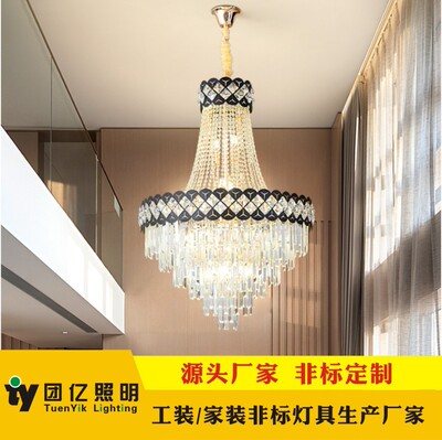 轻奢客厅水晶大吊灯 别墅复式楼梯灯酒店大堂水晶灯 pendent lamp