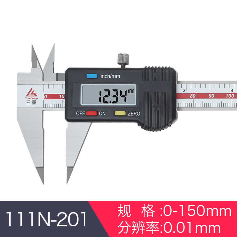 日本三量不锈钢细尖爪数显卡尺 0-150mm电子尖头卡尺小头游标卡尺