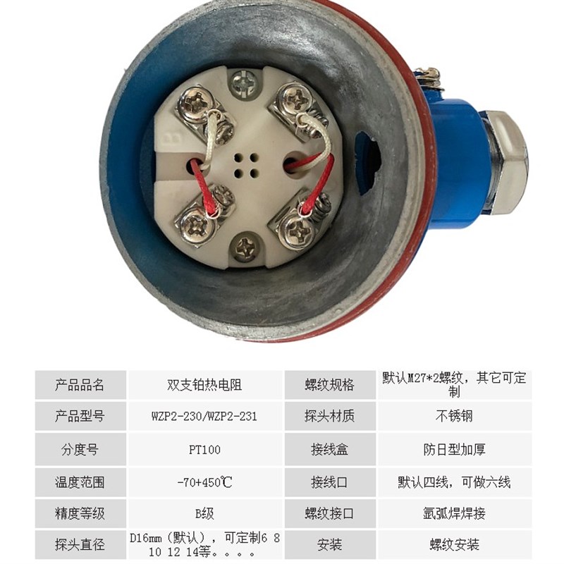 WZP2-230/WZP2-231双支PT100铂热电阻双组探头温度传感器M27螺纹