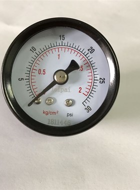 2kg/cm2压力表 30psi 轴向压力表 直径40mm 轴向气压表 螺纹pt1/8