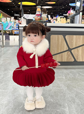 小蜜糖童装女童元宵节灯笼裙洋气拜年服女宝宝红色喜庆连衣裙春装