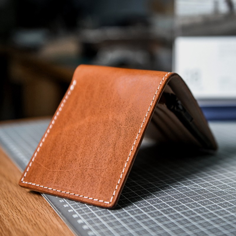 植鞣牛皮 手工皮夹 小众设计真皮短款钱包男手工真皮财布简约横款
