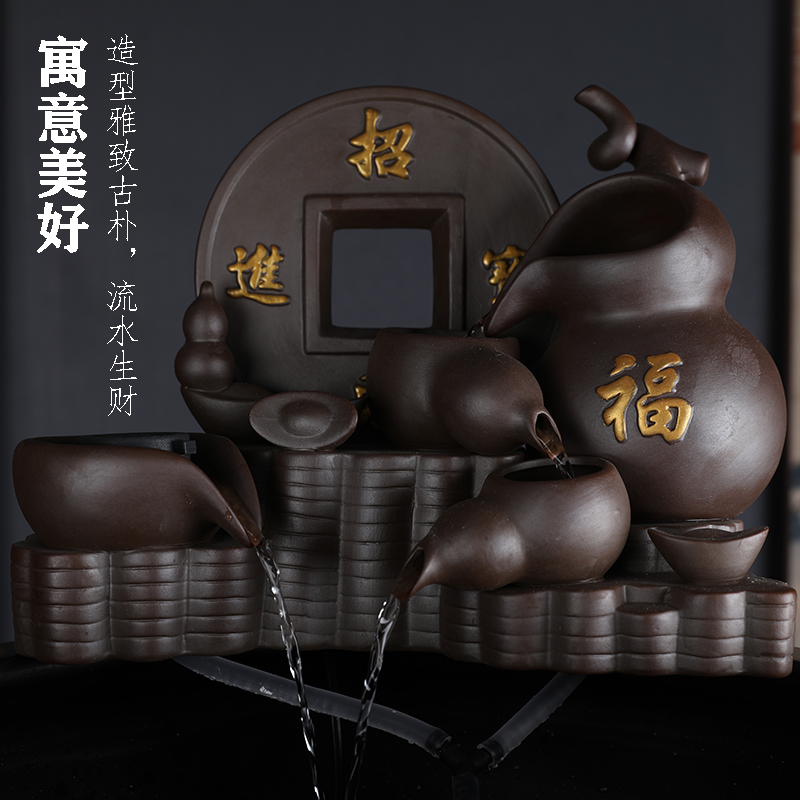 创意陶瓷风水招财流水摆件鱼w缸办公室自动循环水家用微景观造景