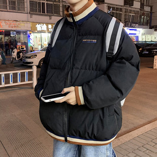 时尚拼接立领棉衣男m女款冬季加厚保暖面包服外套韩版潮流宽松棉