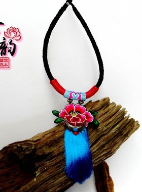 民族风时尚百搭绣花流苏项链长款配饰毛衣链吊坠挂件项链女款项链