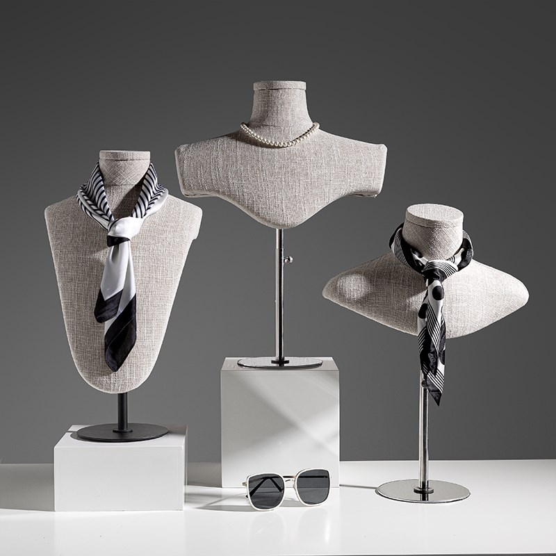 竹节麻围巾展示架颈部模特丝巾项链珠宝首饰品陈列展示模特道具