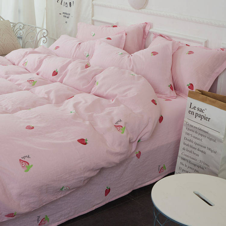 小草莓 纯棉双层纱床单单件单双人被套枕套全棉纱布W床上用品柔软